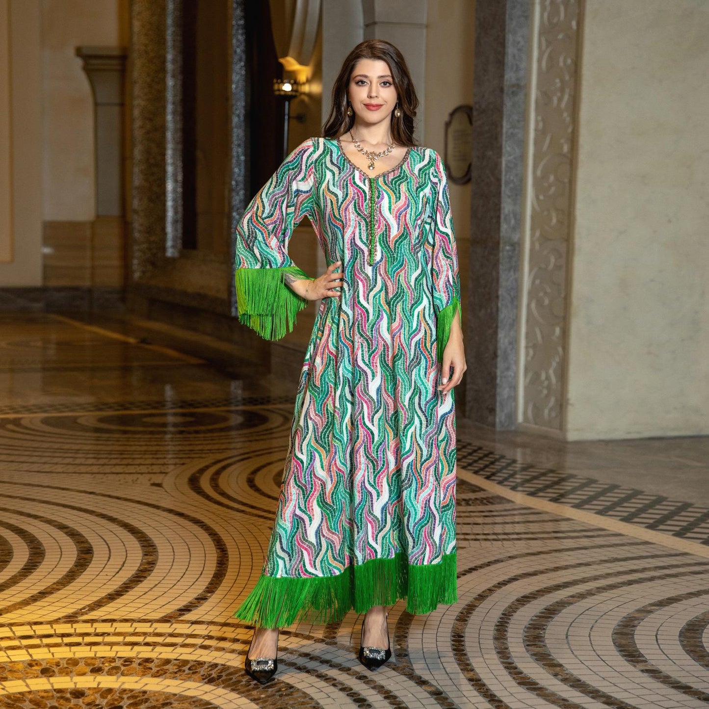HAYA HAYA0521 Middle East Arab Dubai Muslim Robe Ladies Printed Casual Jalabiya Ethnic Clothing