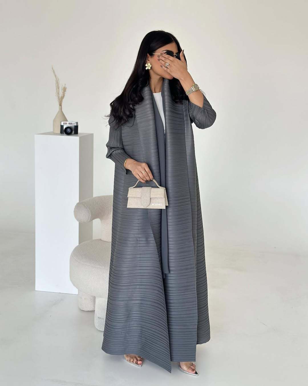HS6729 Chocolate Crinkle | Brown Textured Open Abaya