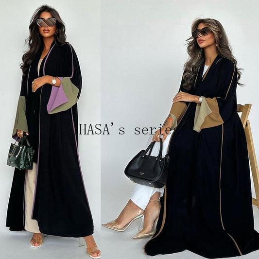 HS5089 Color-blocked Patchwork Long-sleeved Dress, A Stylish and Elegant Long Design.