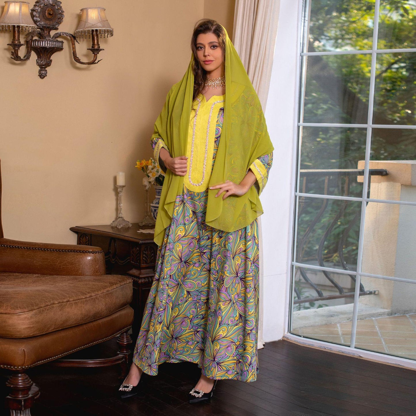 HAYA HAYA1074 Muslim Embroidered Hot Diamond Dress