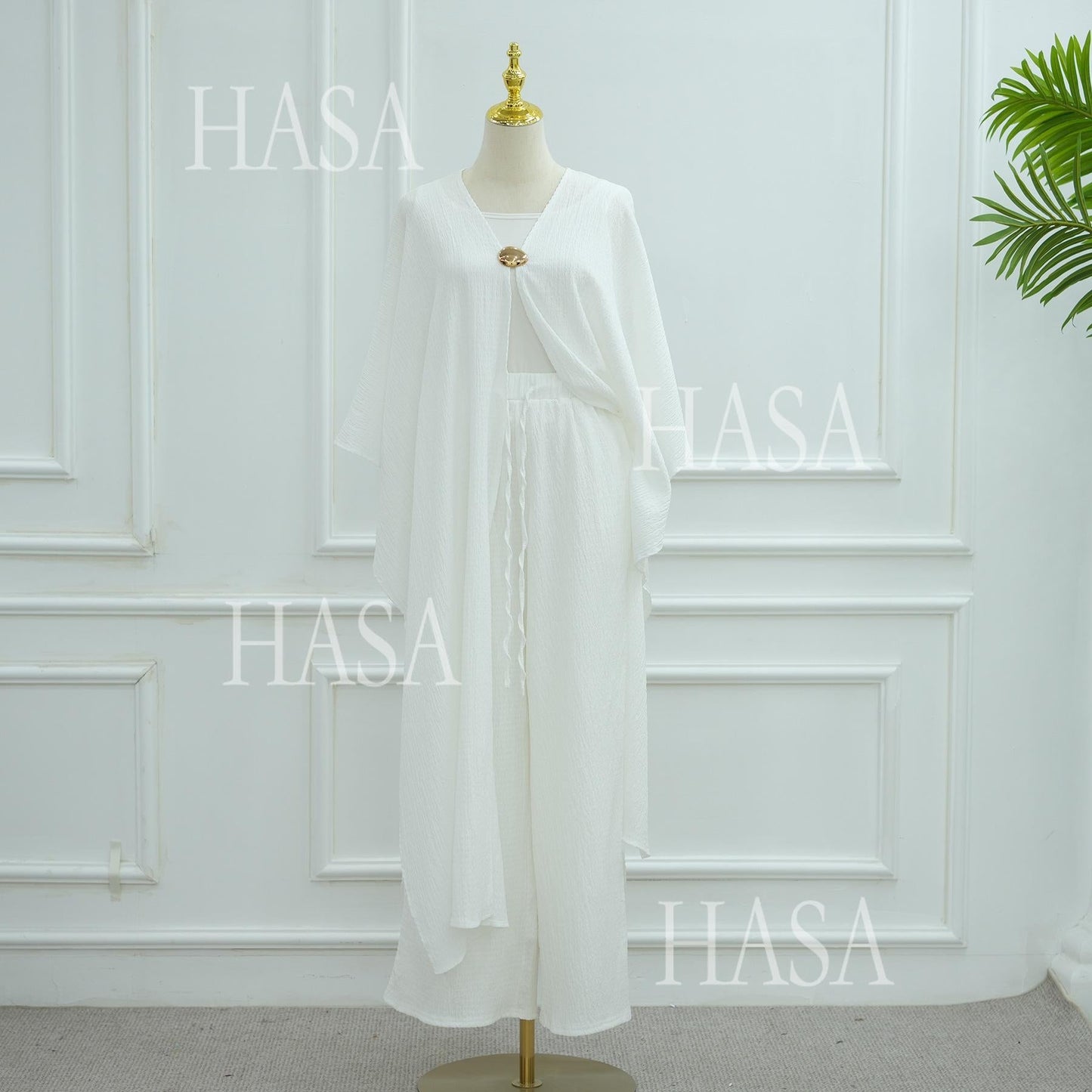 HA6486 Simple Cardigan with Wide-leg Pants, Solid Color Daily Two-piece Suit