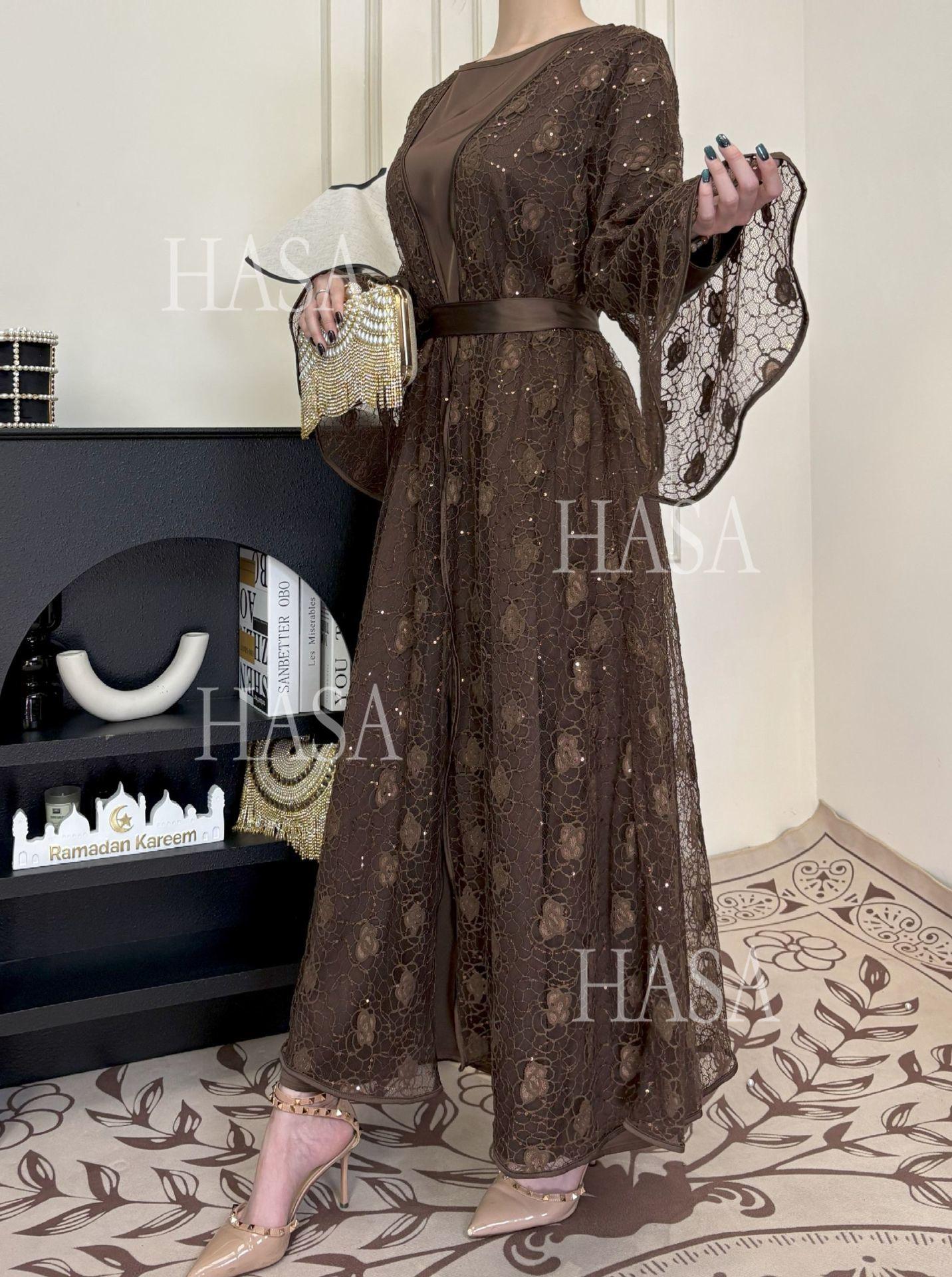 HA6482 Soft Lace Maxi Dress Set, Simple Loose Design
