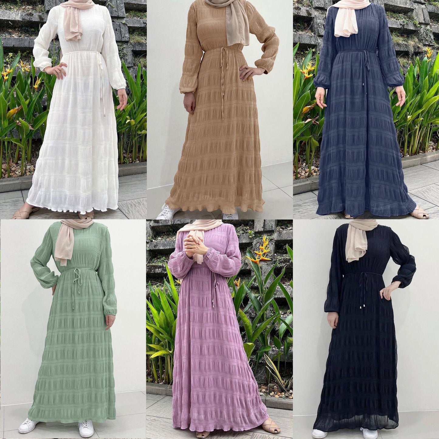 HAYA HAYA1049 Long Chiffon Pleated Dress