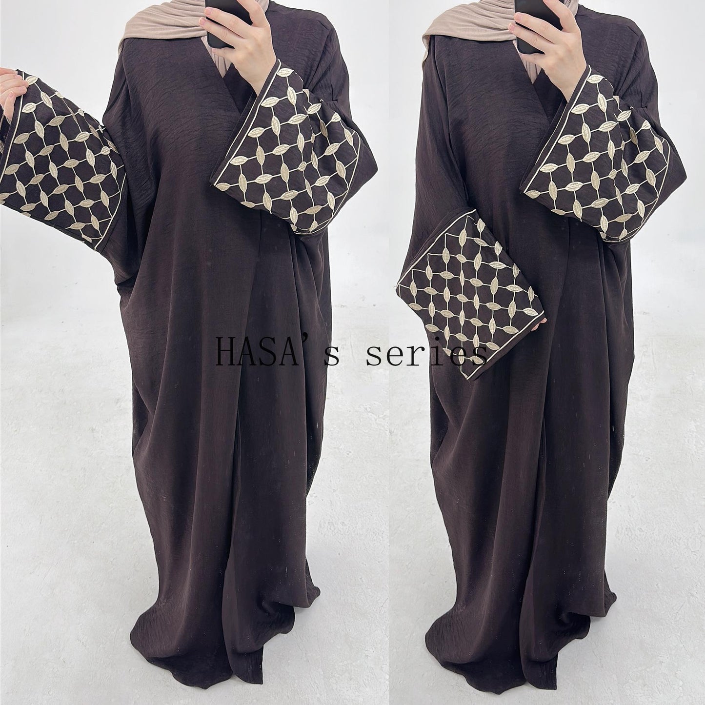 HS4840 Elegant long robe with geometric embroidery, a simple and traditional style dress.