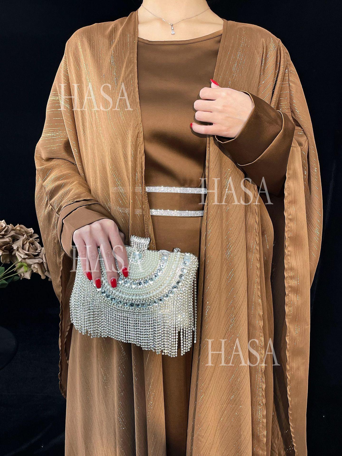 HA6571 Gold embellished long Abaya skirt set