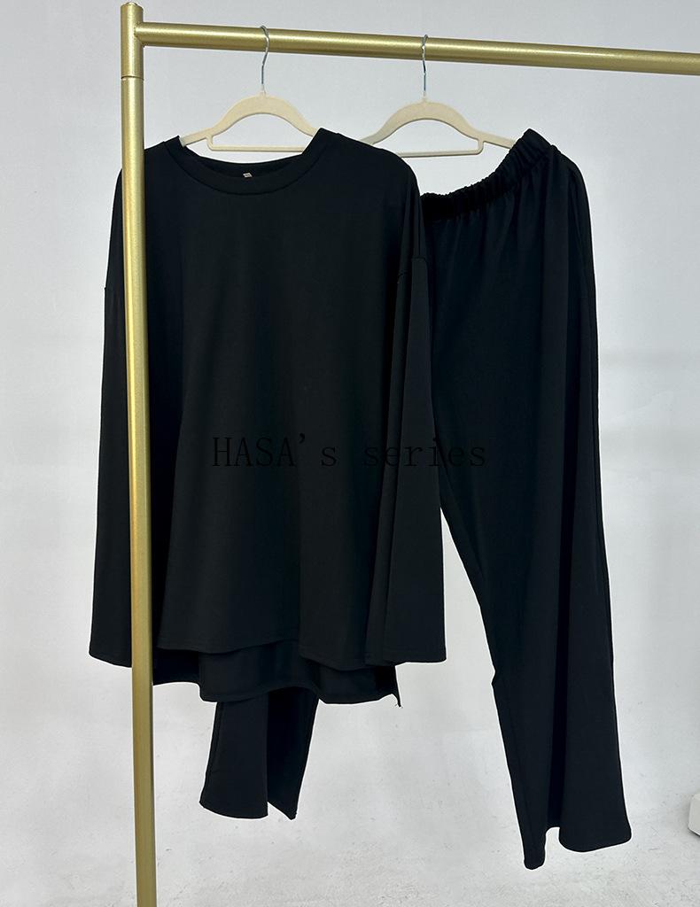 HA5488 Fashionable and Comfortable Loose Two-piece Suit - Simple Solid Color Design two  piece co  ords