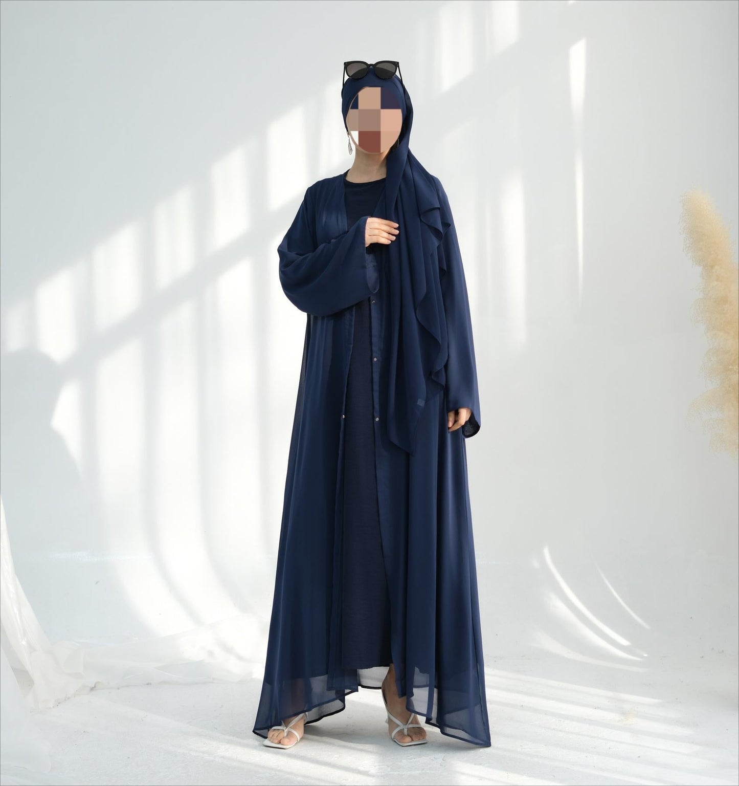 HA6513 Double-layered sleeve chiffon cardigan two-piece robe abaya (headscarf not included)