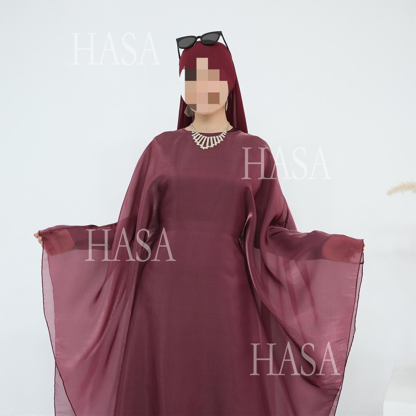 HA6524 Elegant two-piece solid-color robe and dress with optional headscarf