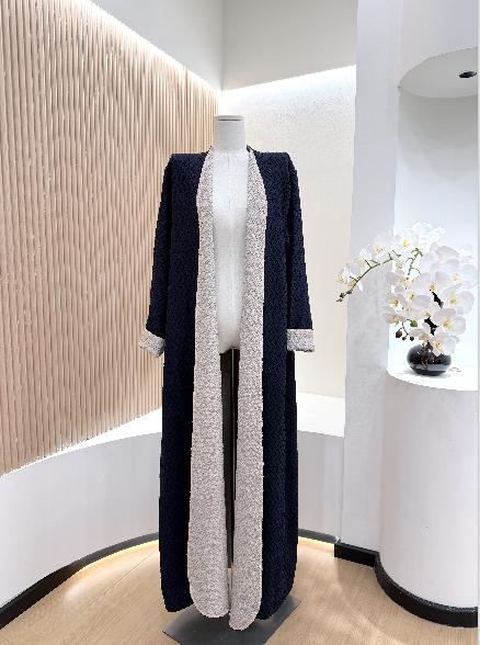HS6703 Modern Minimalism Textured Grey Abaya with Pink Accents