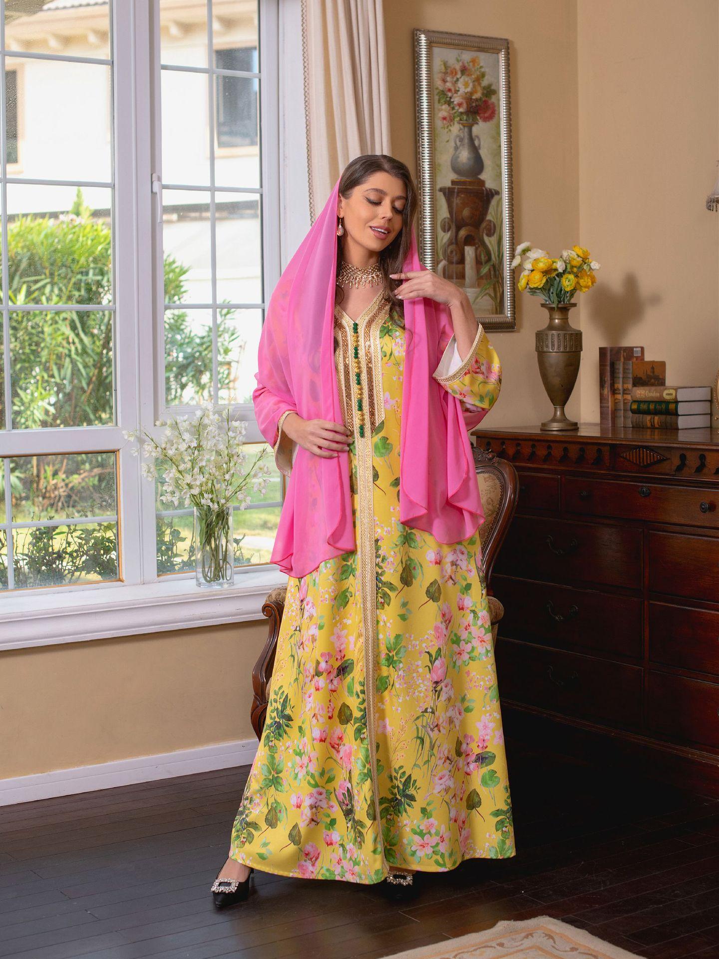 HAYA HAYA1075 Abaya Robe New Printed Rhinestone Dress