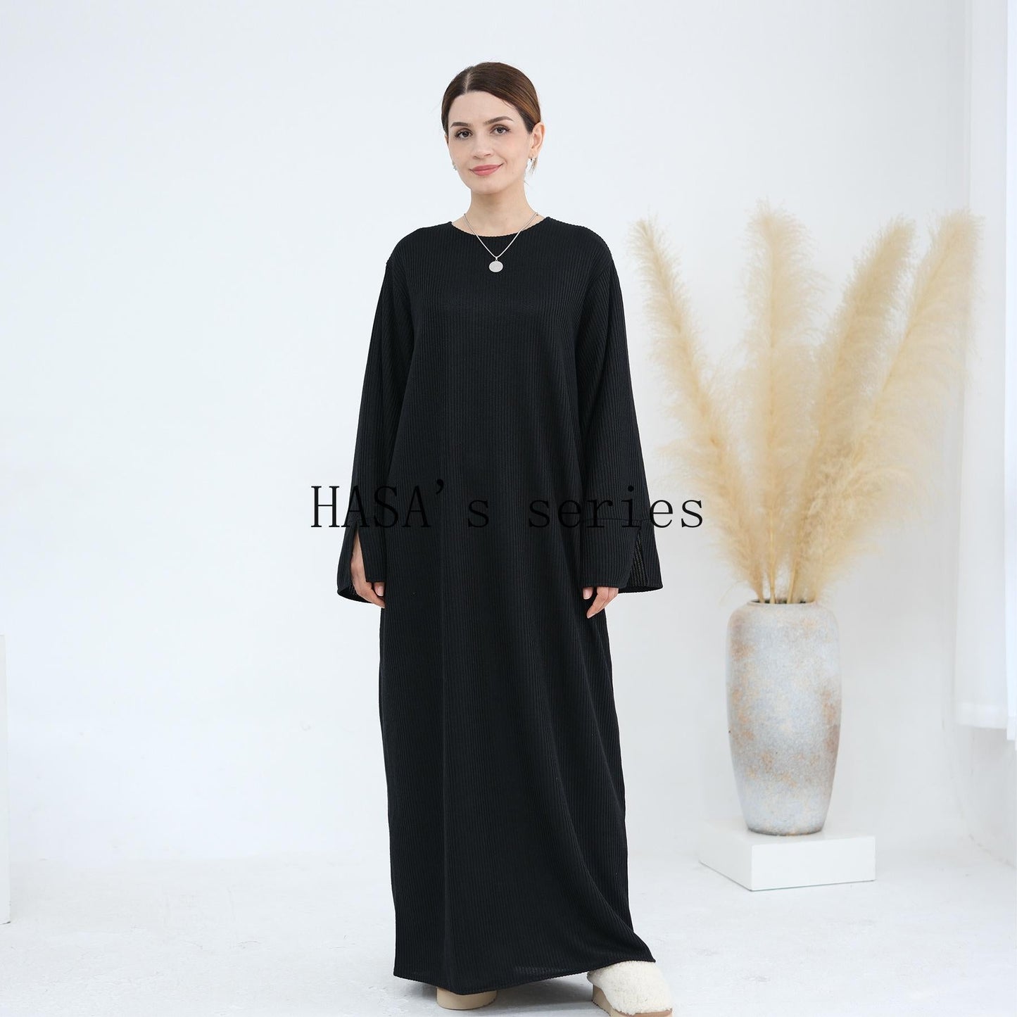 HA5440 Large Sleeve Thick Knitted Sweater Dress - Loose and Elegant Long Dress party  wear red dress thick  thigh 2  part bow  outfits