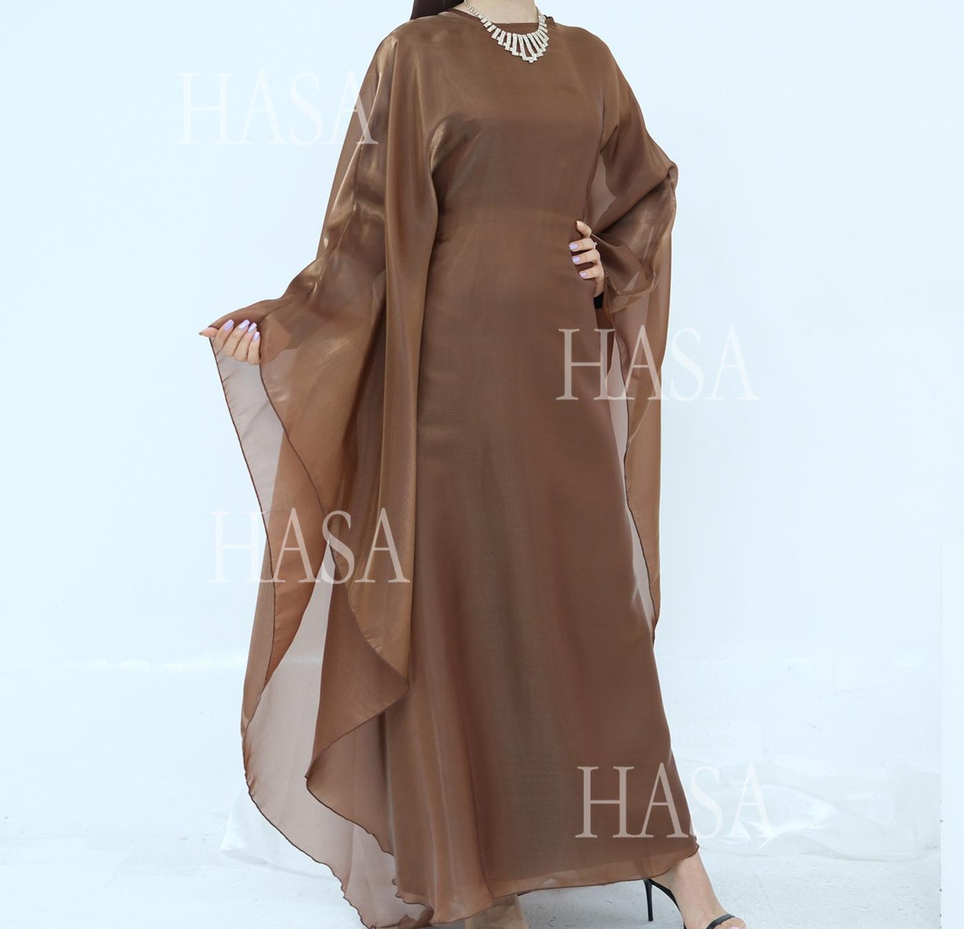 HA6524 Elegant two-piece solid-color robe and dress with optional headscarf