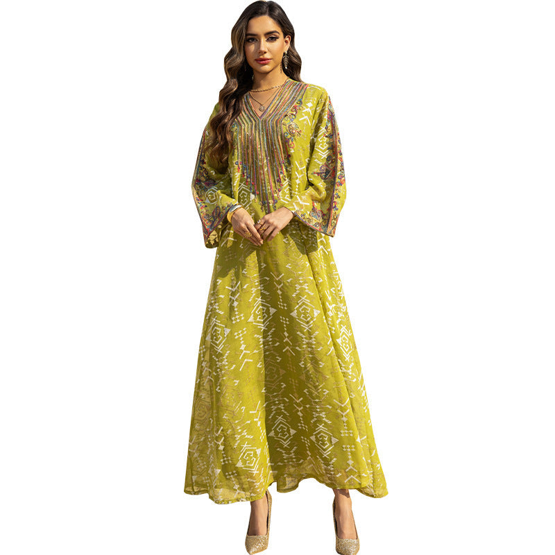 HA6658 Appliqué Patchwork Robe Dress: Lightweight Mesh Combined with Delicate Patterns