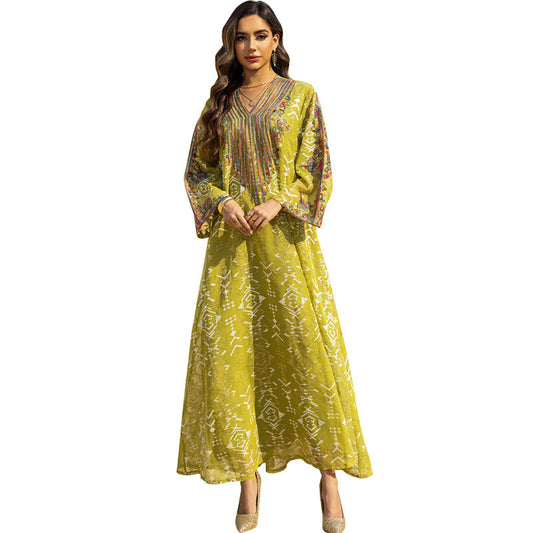 HA6658 Appliqué Patchwork Robe Dress: Lightweight Mesh Combined with Delicate Patterns