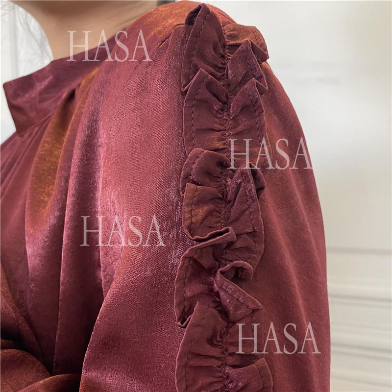 HA6591 Solid Color Turtleneck Long Sleeve Dress with Pleated Waistband