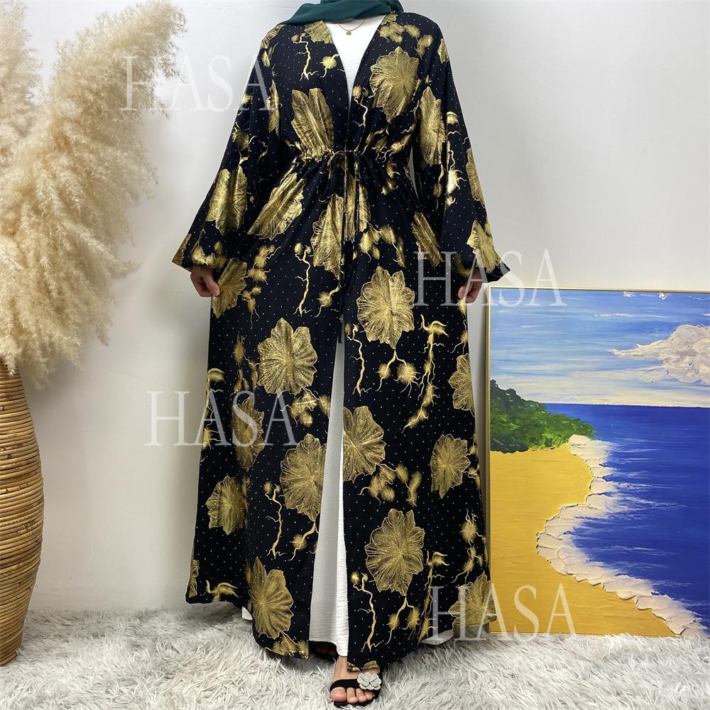 HA6589 Gold-stamped long cardigan with a flowing design
