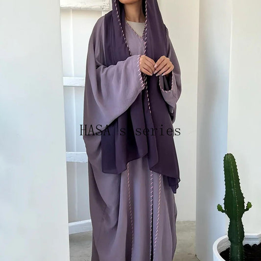 HS4843 Simple Cardigan and Headscarf Two-piece Set.