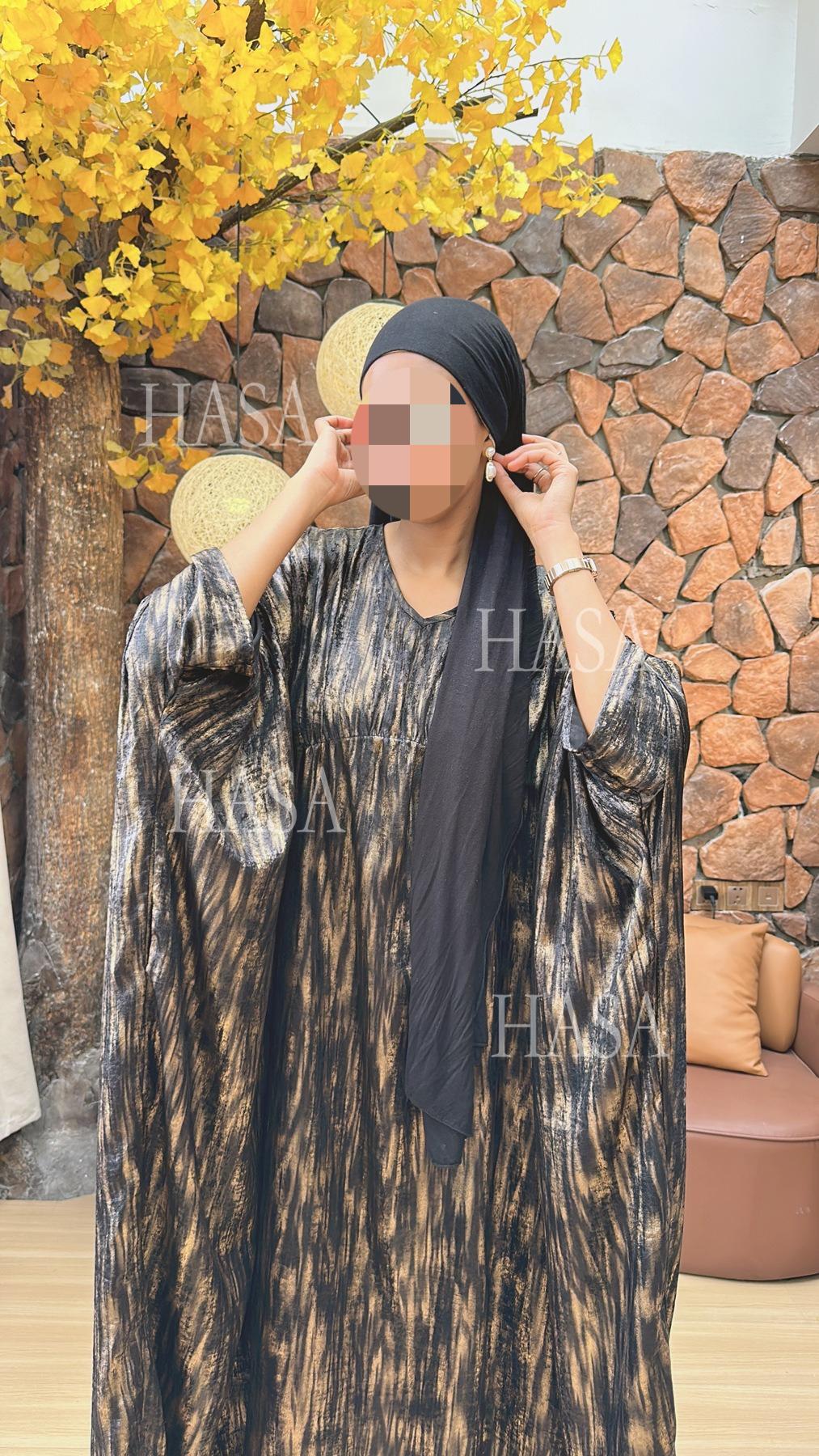 HA6566 Long-sleeved Printed Batwing Sleeve Loose Dress