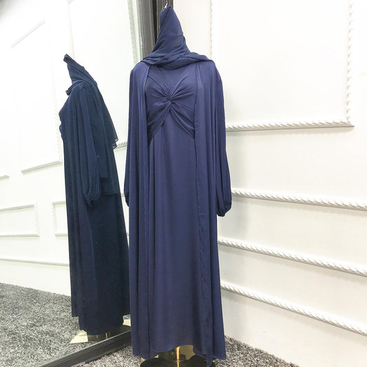 HAYA10061 Fashion solid colour two-piece dress cardigan set Abaya