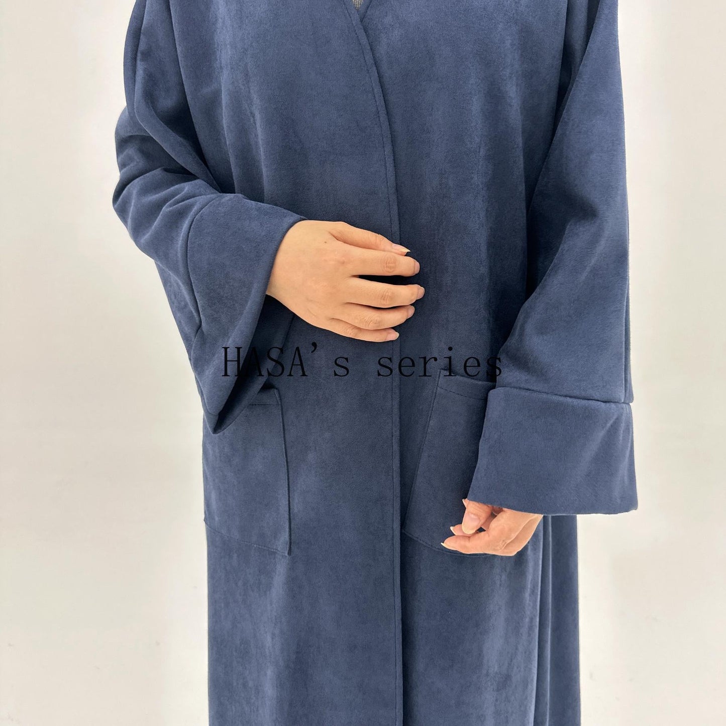 HS5148 Suede-textured, Simple Cardigan-style Long Robe, A Loose and Comfortable Dress for Autumn and Winter.