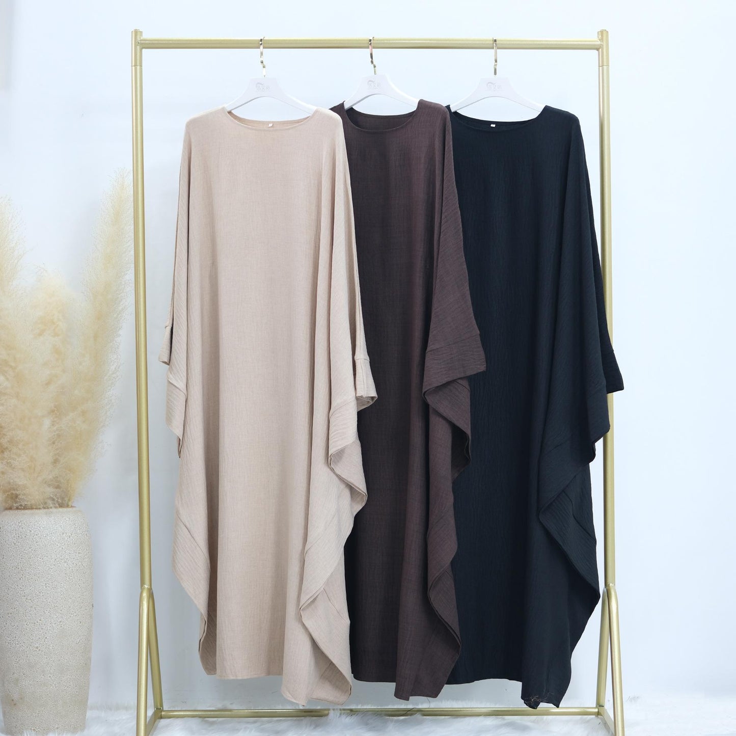 HAYA HA1177 Waist Raging Bat Sleeves Dress Crepe Kaftan with Built-in Belt