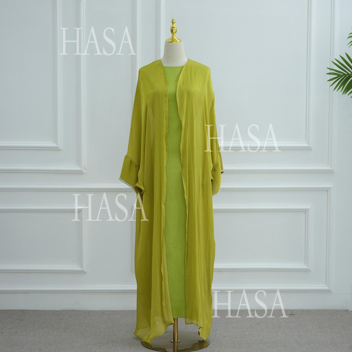 HA6553  Two-Piece Solid Abaya with Beaded Details and Matching Scarf Option