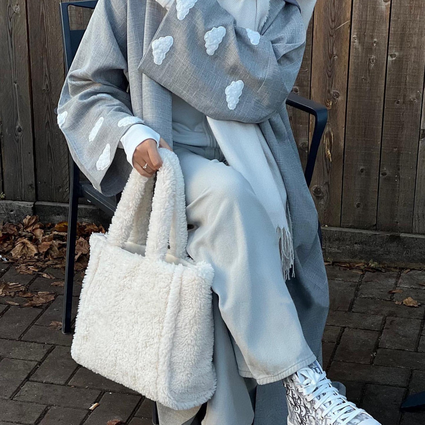 HAYA HAYA0992 Cloud Embroidered Elegant Cardigan Robe