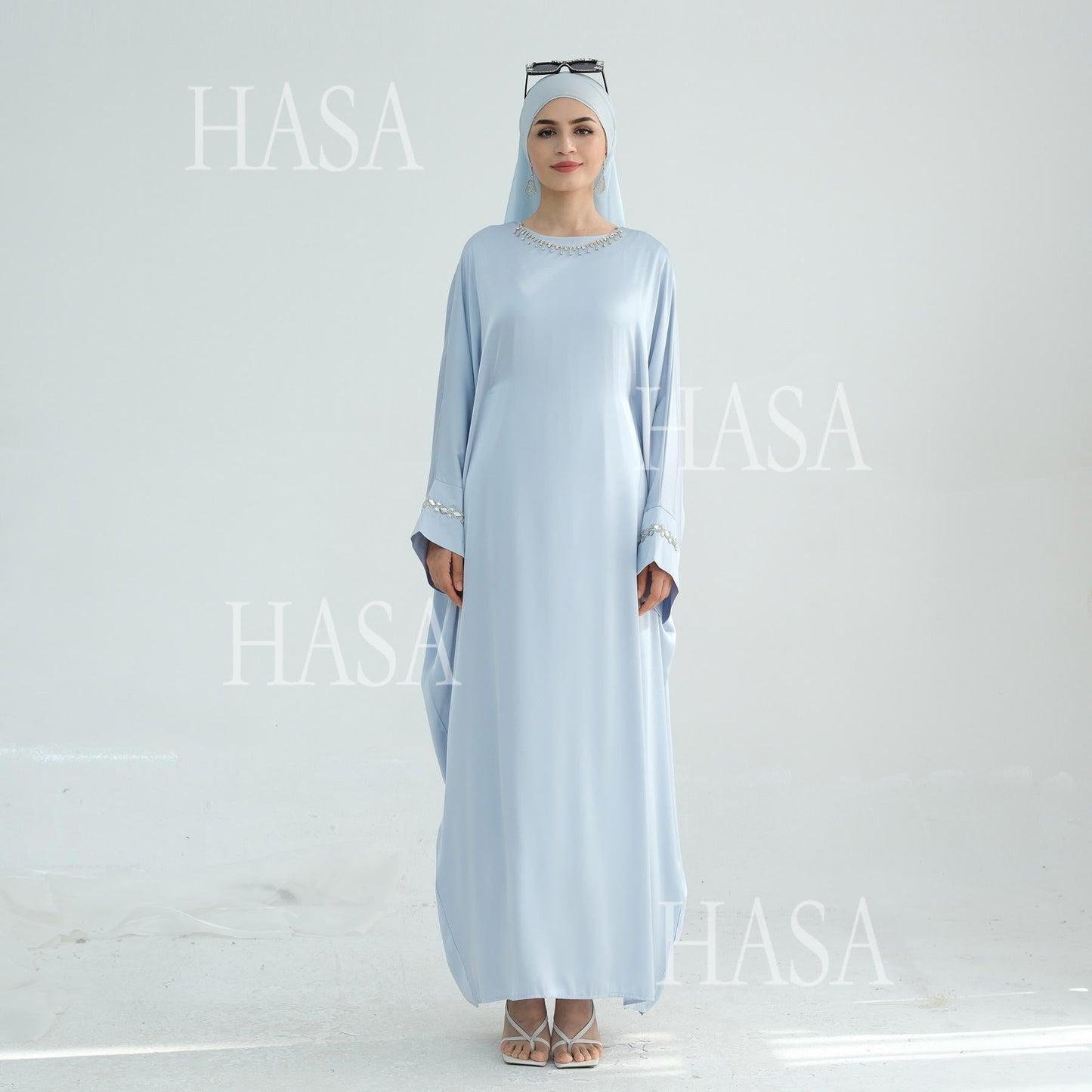 HA5882 A Cardigan Dress with Exquisite Hot Diamond Embellishment and Elegant Details closed abayas