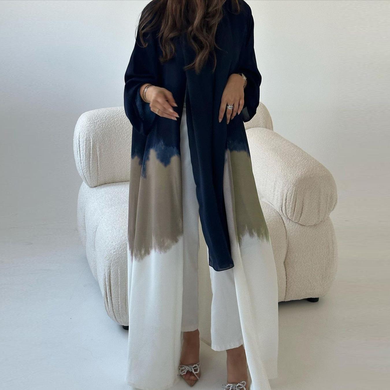 HAYA HA1096 Muslim Tie-dyed Cloak Cardigan Dress Abaya