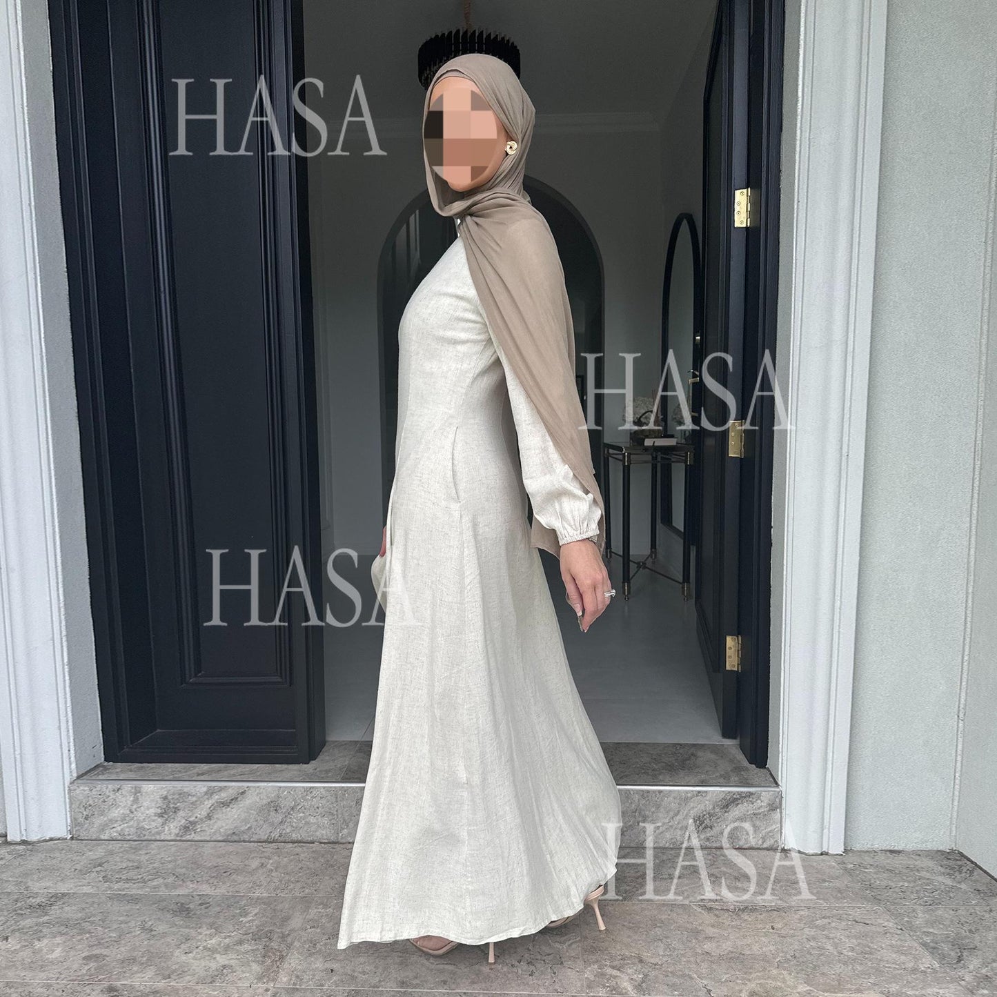 HASA HA5868 Solid Color Swing Comfortable  Dress Robe Waist Cinching