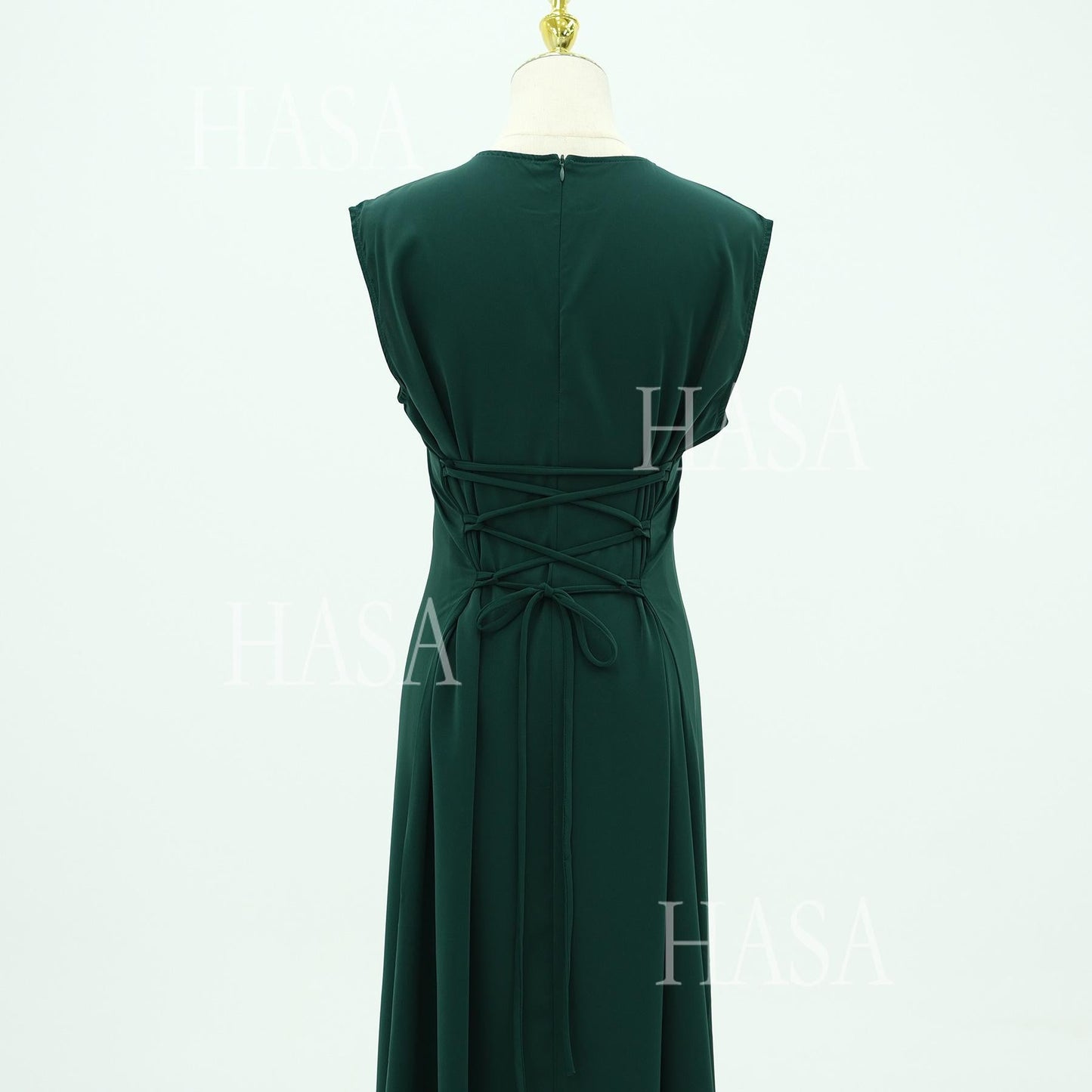 HA6470 Sleeveless Long Dress with Adjustable Back Lacing