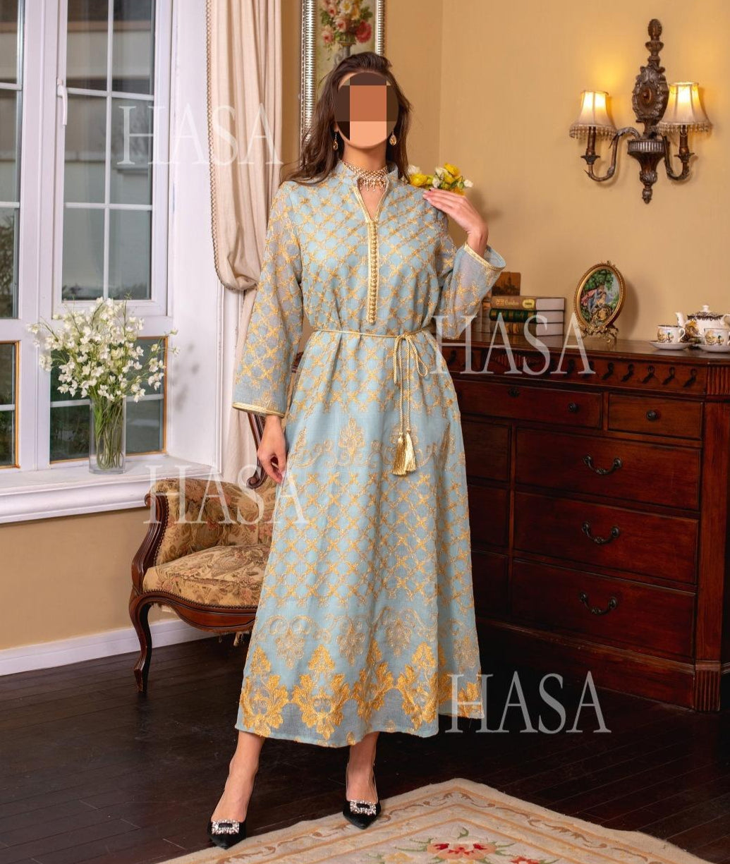 HA6640 Elegant Openwork Embroidered Abaya Long Dress