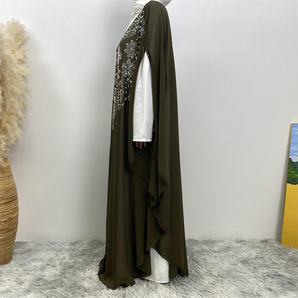 HAYA HAYA1085 Muslim Rhinestone Cardigan Dress