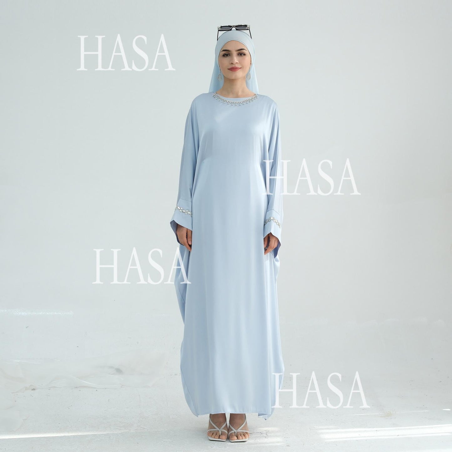 HA5882 A Cardigan Dress with Exquisite Hot Diamond Embellishment and Elegant Details closed abayas