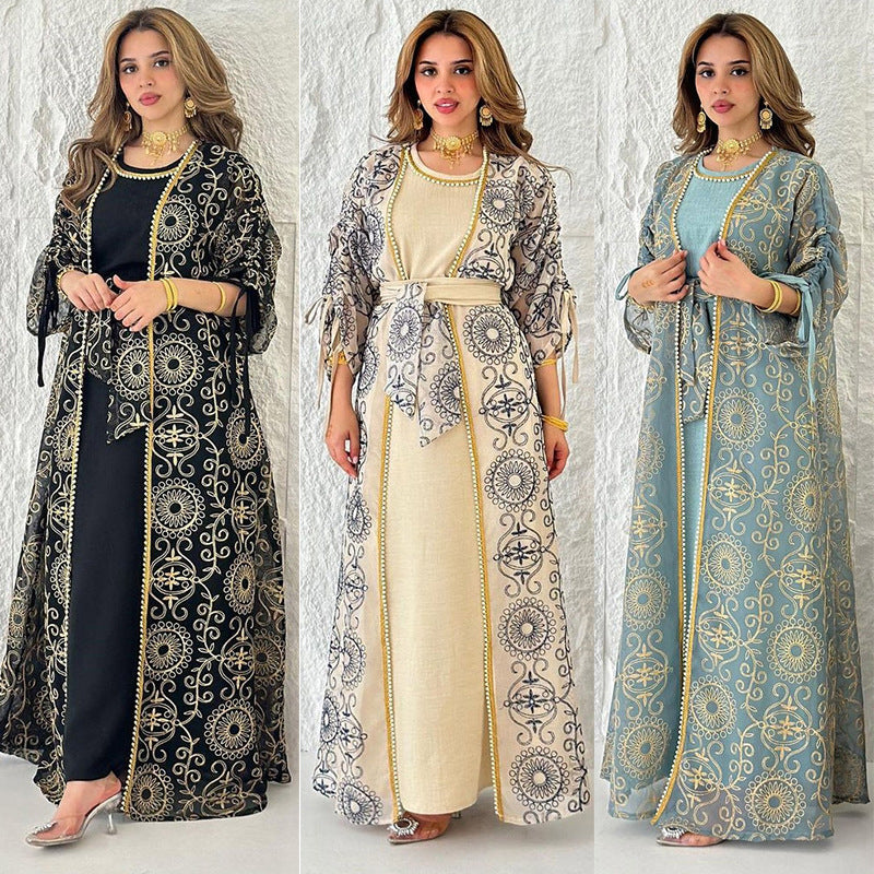 HA6653 Embroidered Robe Two-piece Set, Elegant and Lightweight Design.