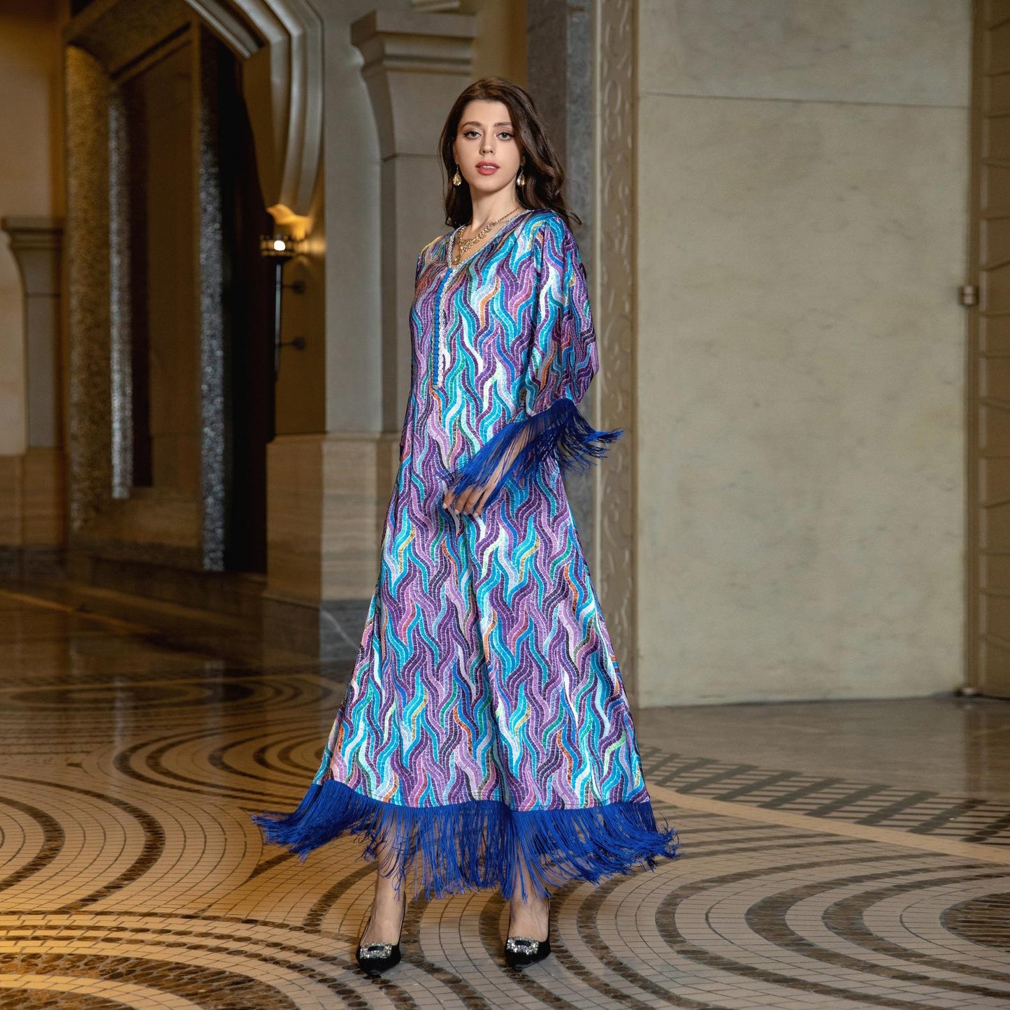 HAYA HAYA0521 Middle East Arab Dubai Muslim Robe Ladies Printed Casual Jalabiya Ethnic Clothing