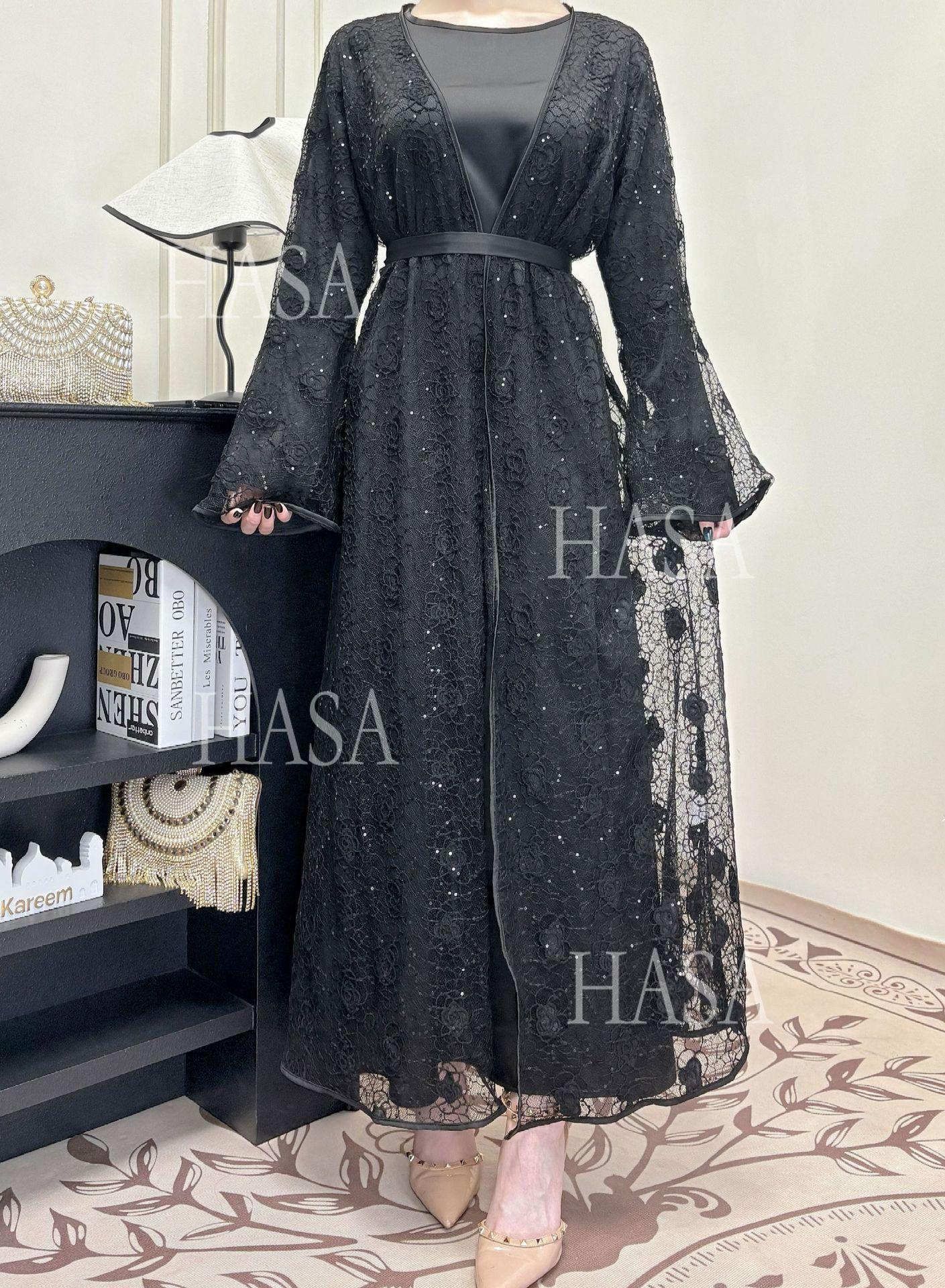 HA6482 Soft Lace Maxi Dress Set, Simple Loose Design