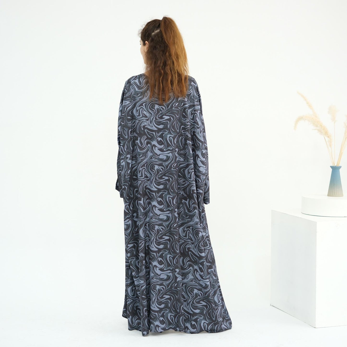 HA6555 Fashionable printed long-sleeved dress with an ankle-length cardigan style