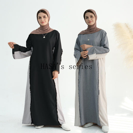 HA5508 Elegant patchwork robe - lightweight and comfortable, showing fashion taste plain casual dress