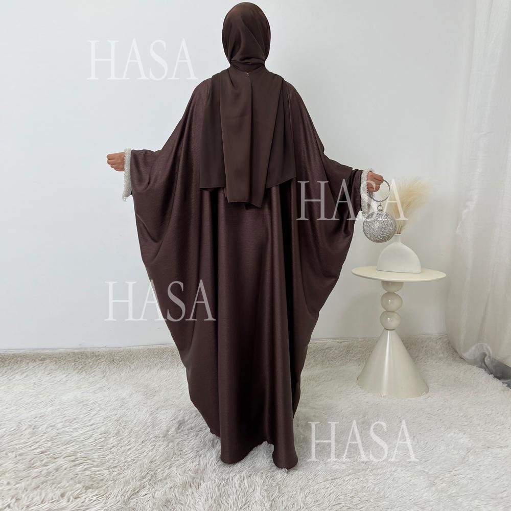 HA6496 Simple and Elegant Bat Sleeve Beaded Robe Dress (headscarf Not Included)