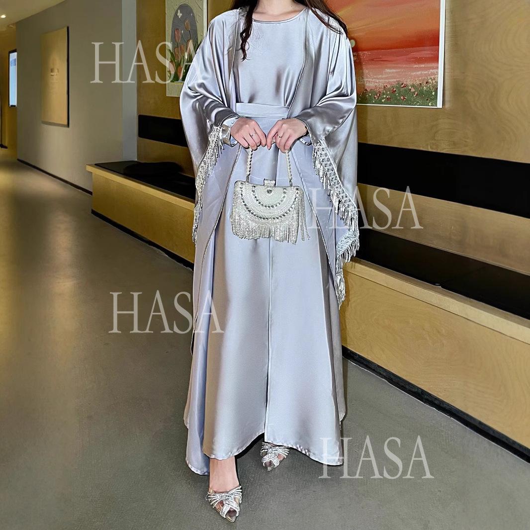 HA6572 Abaya Tassel-Embellished Long Dress Set