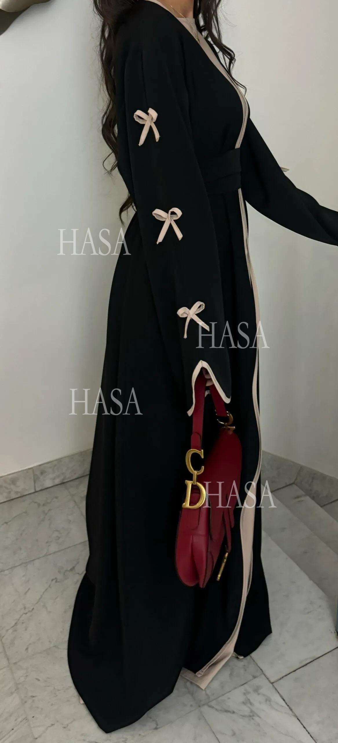 HA5862 Elegant Wavy-edge Bow Robe (with Belt) for A Feminine Look