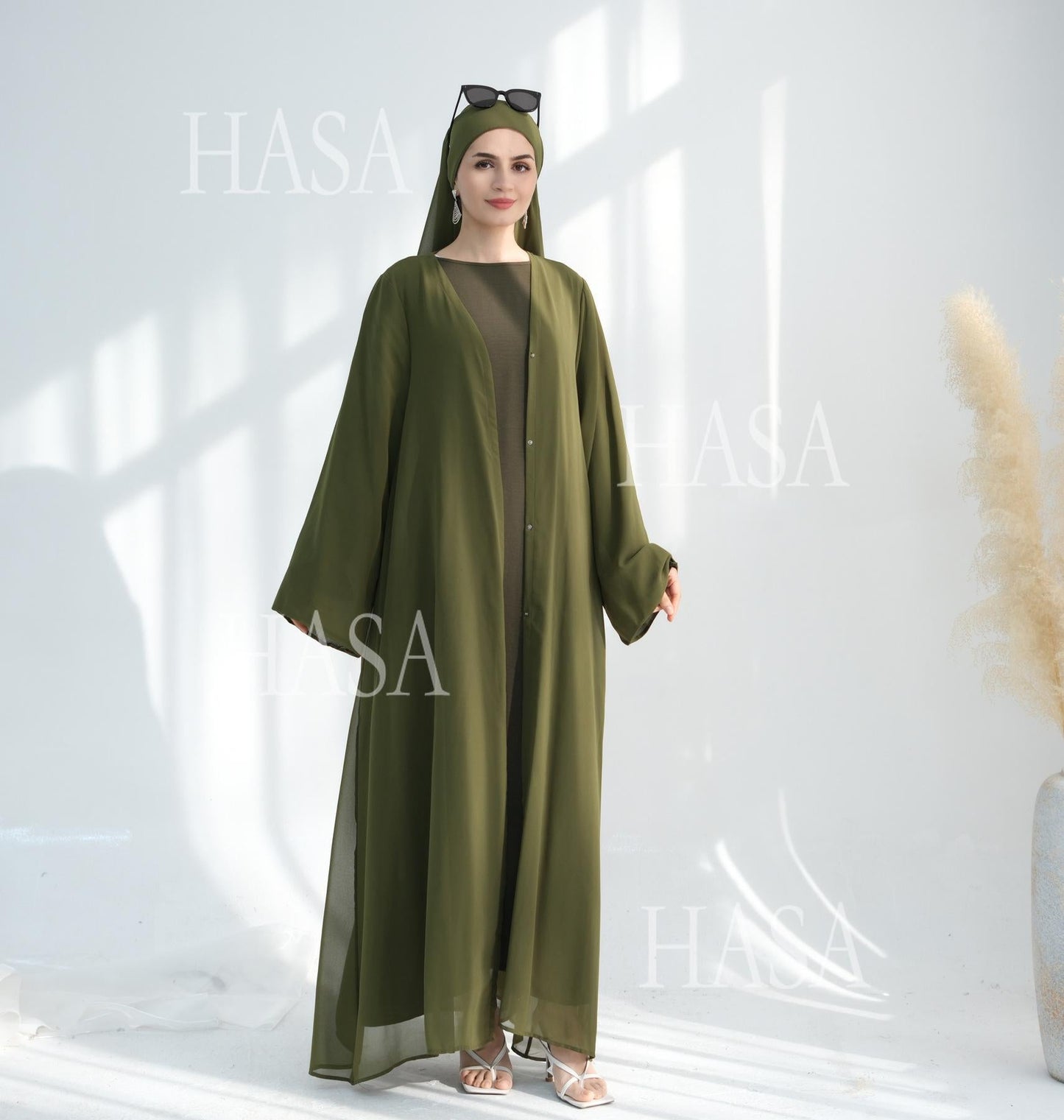 HA6513 Double-layered sleeve chiffon cardigan two-piece robe abaya (headscarf not included)