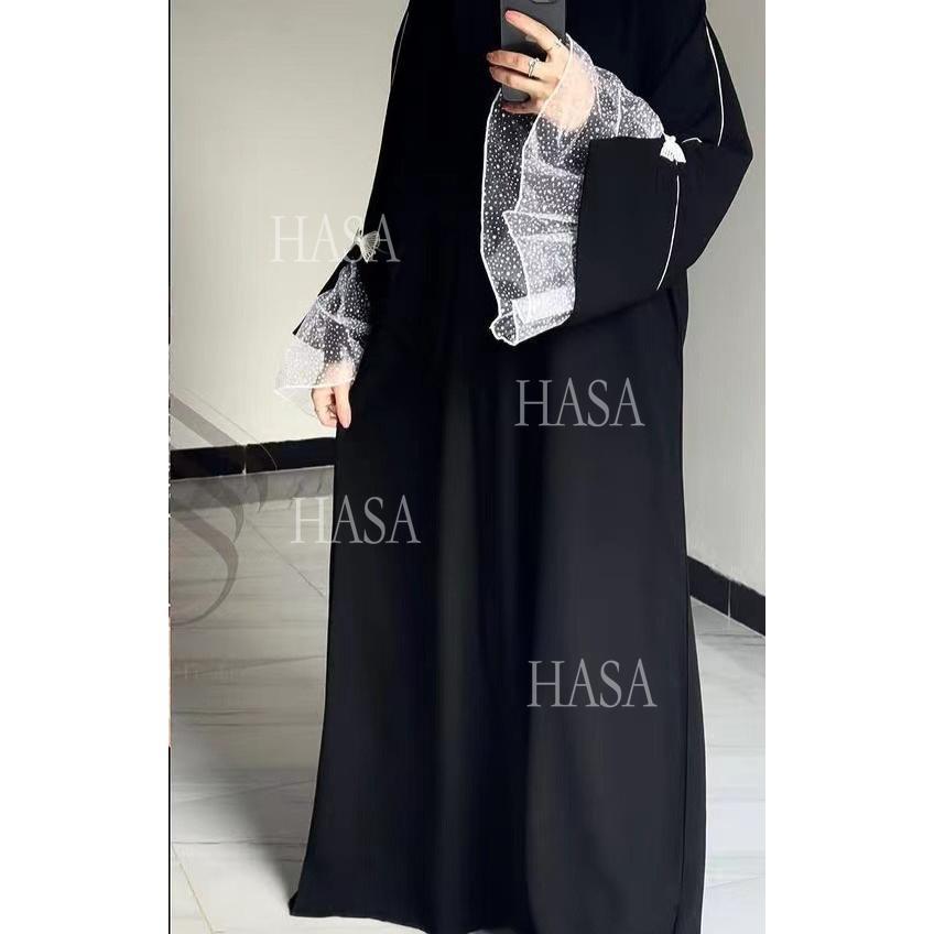HASA's series HA6563 Elegant Lace Paneled Bow Cuff Robe Dress