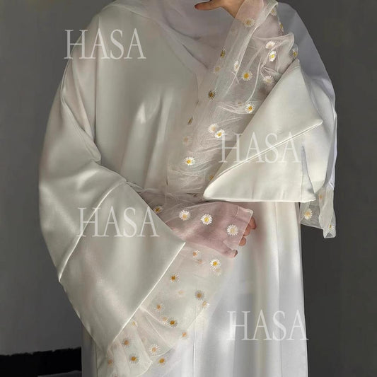 HA6564 Lace Daisy Embellished Long Dress Robe