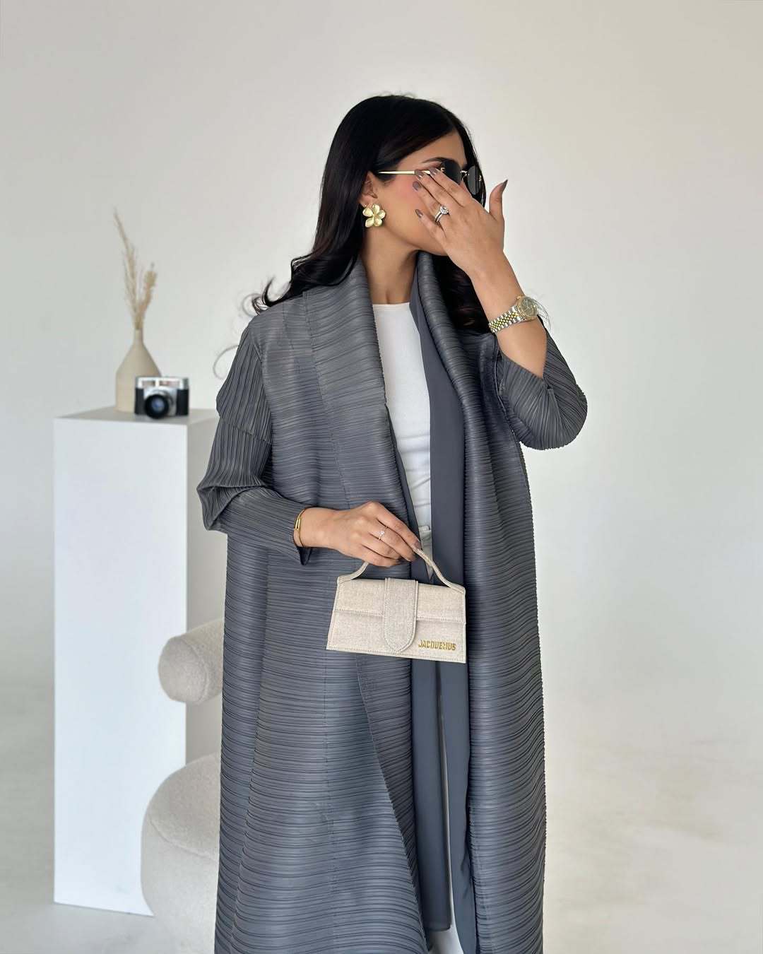HS6729 Chocolate Crinkle | Brown Textured Open Abaya