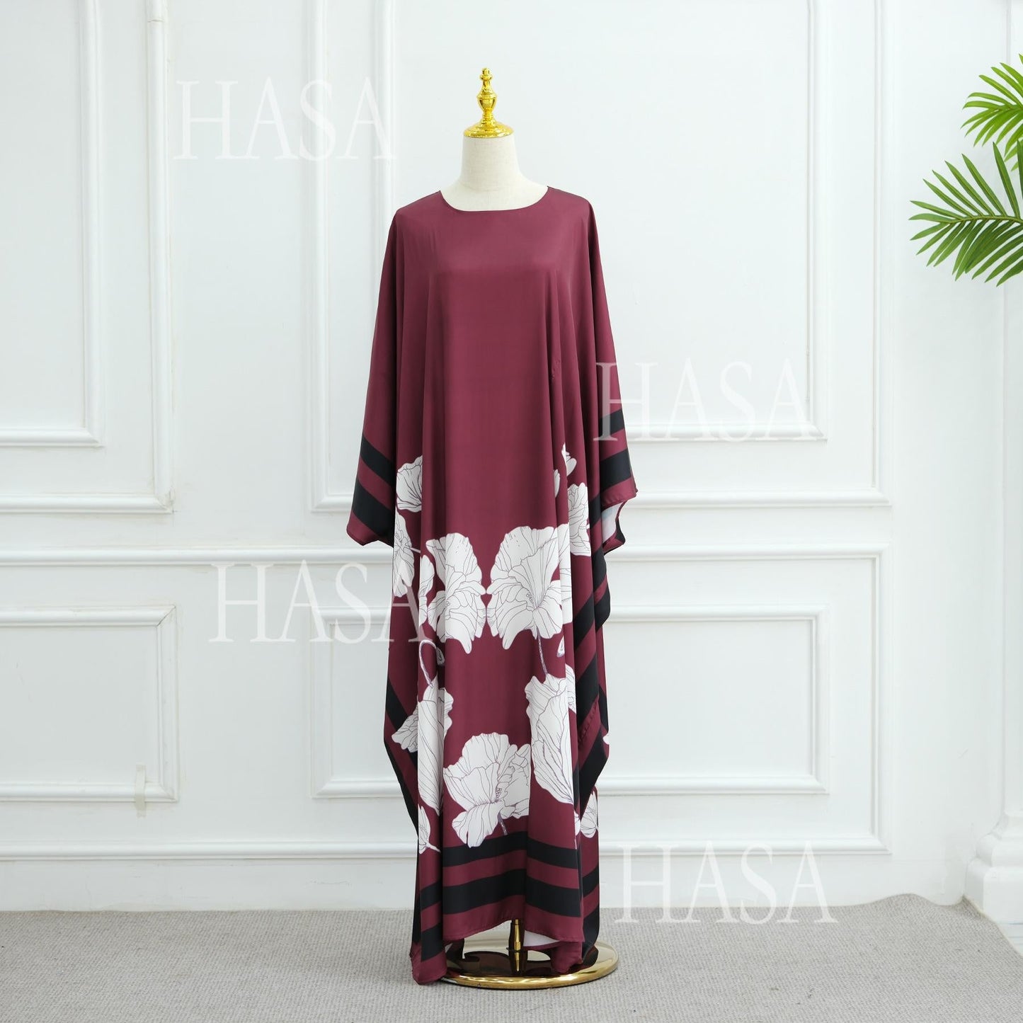 HA6556 Colorblock Print Cardigan Robe Dress