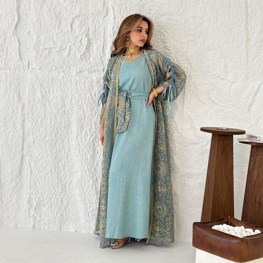 HA6653 Embroidered Robe Two-piece Set, Elegant and Lightweight Design.