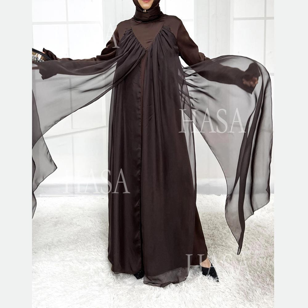 HS5858 Elegant Bright Satin Robe (without Headscarf), Clever Splicing Creates Multi-faceted Charm
