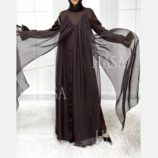 HS5858 Elegant Bright Satin Robe (without Headscarf), Clever Splicing Creates Multi-faceted Charm